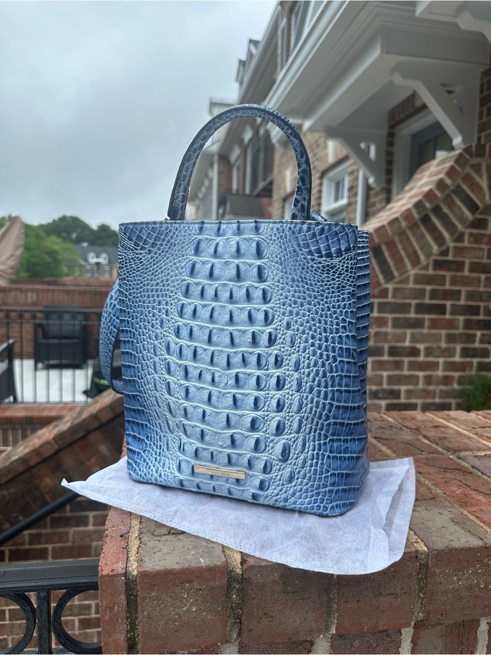 Brahmin Blue Croc-Embossed Top-Handle Bag.